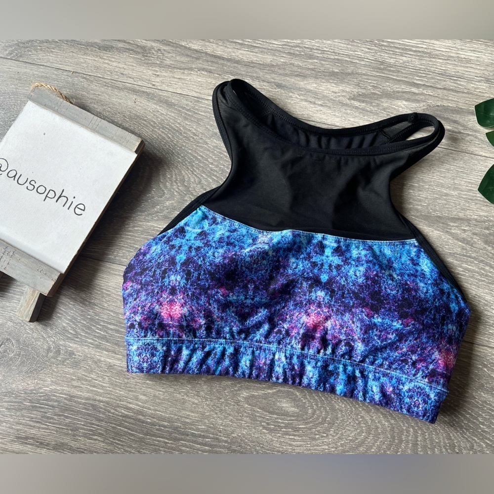 Activ8 Mesh Panel High Neck Racerback Galaxy Sports Bra. Size M